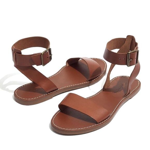 Madewell The Boardwalk Ankle-Strap Sandal English Saddle Brown Leather Size 7.5 - Picture 1 of 16